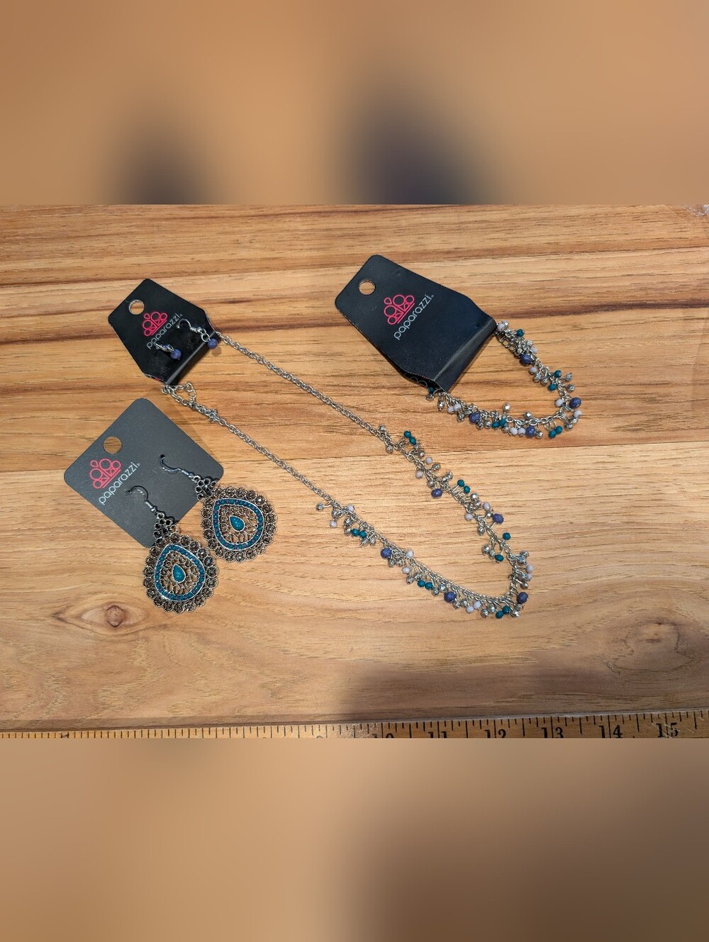 Paparazzi Silver-Tone Blue & Teal Beaded Layered Necklace and Earring Set